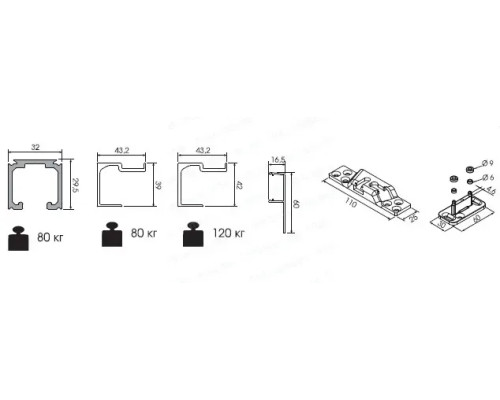 Розсувна система на 1-двері 80-120кг Art.0500 120 ABS + ABS доводчик KOBLENZ
